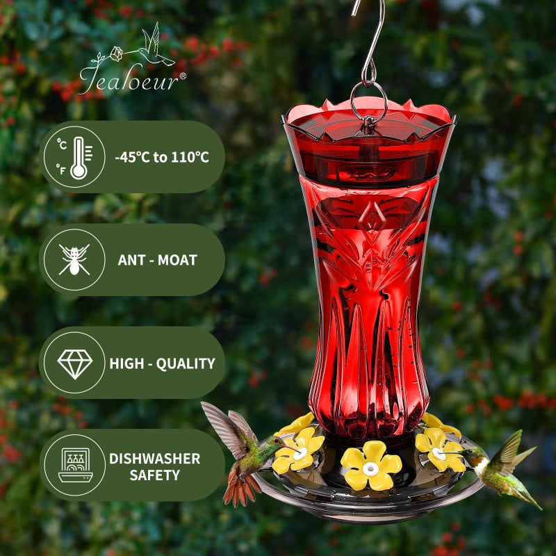Jealoeur Hummingbird Feeder for Outdoors Hanging Ant and Bee Proof  6 Feeding Ports & Built-in Ant Moat  Made of Unbreakable Materials and Dishwasher Safety. (Red  1 Pack) - Image 4